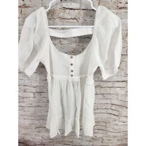 Blu Pepper Boho Flowy Top Size Medium NEW White Short Sleeve